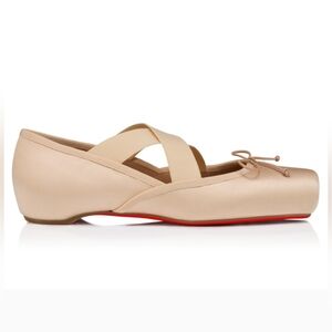 $945 Christian Louboutin Cassiasticina Nude Silk Ballet Flats EU 41 US 11 BNIB